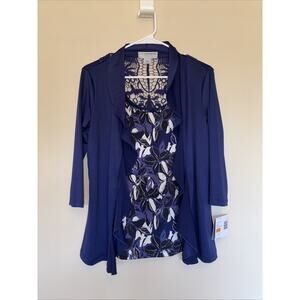 Sag Harbor Purple Floral Layered Look Ruffle Cardigan Blouse Shirt Petite Small